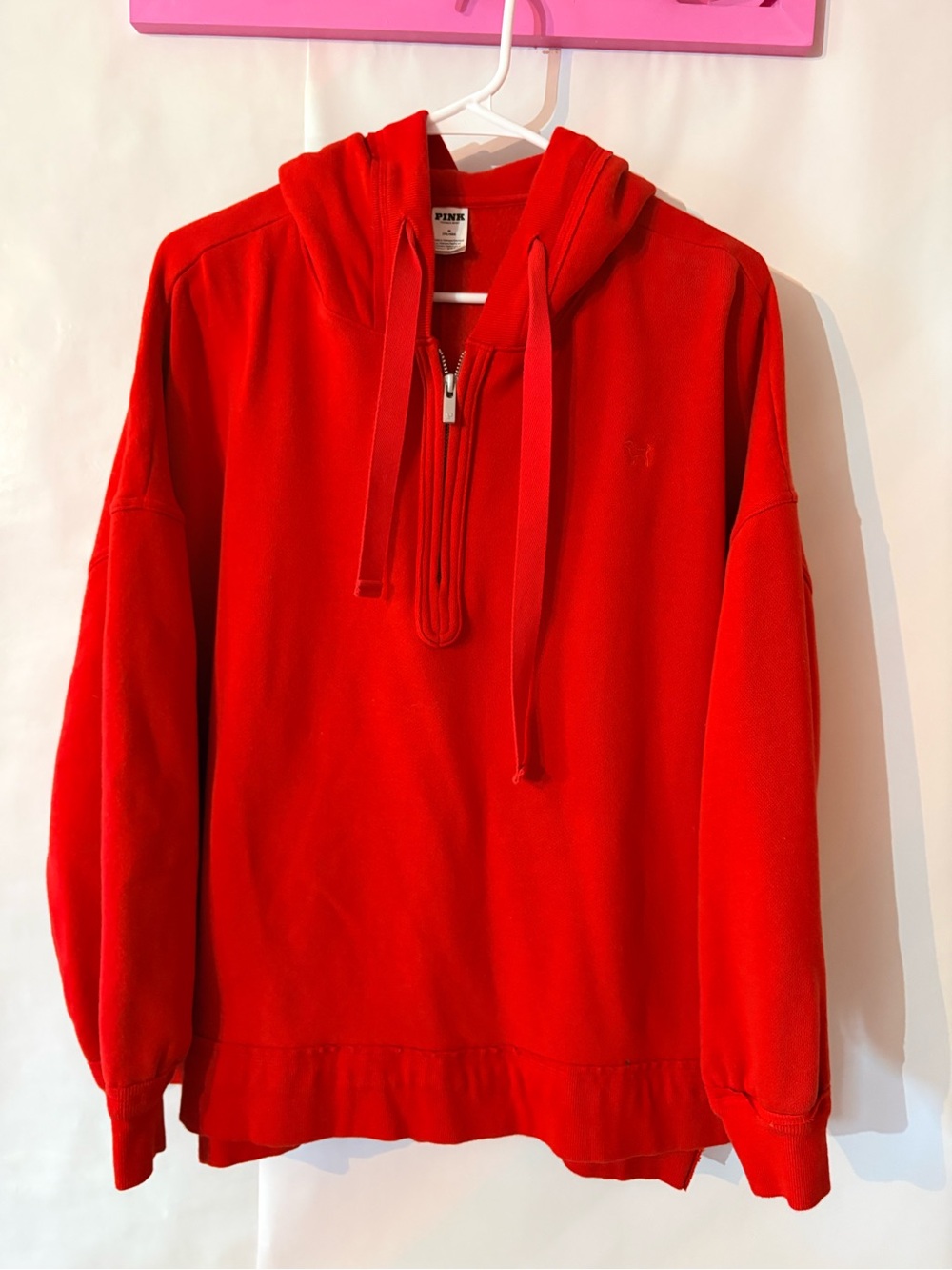 PINK Victoria's Secret Red Half-Zip Hoodie Sweatshirt